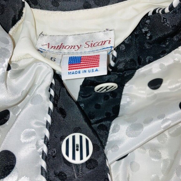 Vintage ANTHONY SICARI 2 pc SET BLOUSON TOP SKIRT 6 black white red pink NWT USA - Picture 7 of 7